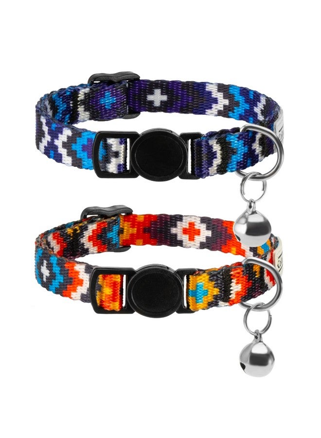 CollarDirect Aztec Cat Collar Breakaway Pack Of 2 Pcs Nylon Tribal Pattern Geometric Pet Kitten Collars For Cats (Blue + Orange) - Image 1
