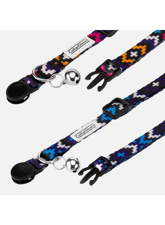 CollarDirect Aztec Cat Collar Breakaway Pack Of 2 Pcs Nylon Tribal Pattern Geometric Pet Kitten Collars For Cats (Blue + Orange) - Image 3