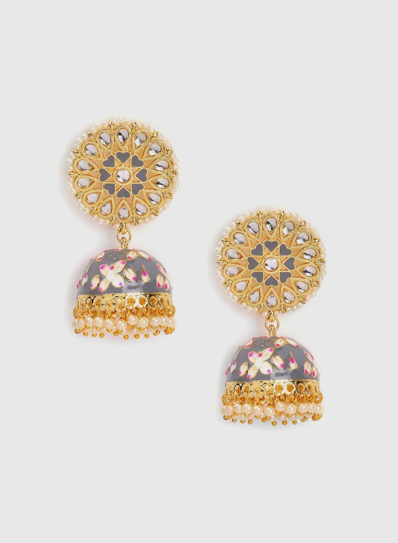 SOHI Gold Plated Kundan Meenakari Jhumkas