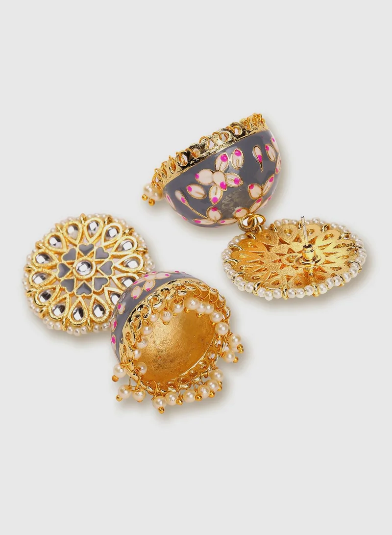 SOHI Gold Plated Kundan Meenakari Jhumkas