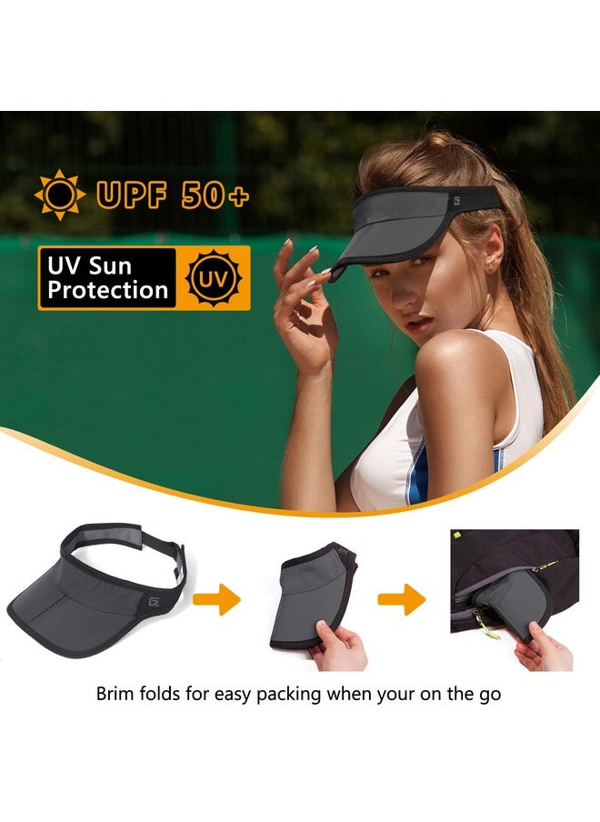 GADIEMKENSD - Sun Visors Hats For Womens Mens Beach Hat Accessories Summer Straw Sunhat Fashion Foldable Wide Brim Sombreros Para Mujer Para Ponytail Caps Uv Protection For Running Hiking Football Golf Grey Black - Image 1