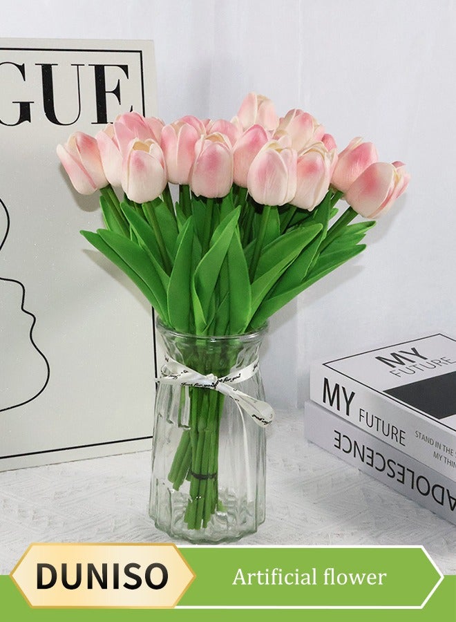 Alfa.life 20PCS Artificial Flower Gradient Pink Tulip Fake Tulips Flowers Bouquet Home Fake Flower Decoration for Weddings, Garden Decorations, Photography Props, Parties, and DIY Craft Project - Image 1