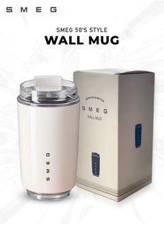 smeg SMEG 50's Style Wall Mug, 350ml Insulated Stainless Steel Coffee Tumbler, Leak-Proof Travel Mug for Hot and Cold Drinks, Perfect for Tea, Coffee, Water and More, Stylish and Practical for Travel and Everyday Use, White  - Image 1