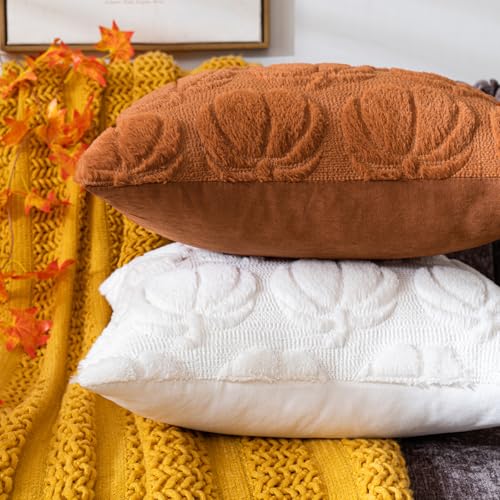 COSIBONO Pumpkin Fall Decorative Throw Pillow Covers 18"x18", Set of 2 Rust Red Soft Faux Fur Pillow Covers for Autumn Harvest, Fluffy Plush Accent Pillow Cases for Farmhouse Couch Cushion Covers - Image 4