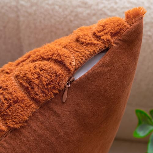 COSIBONO Pumpkin Fall Decorative Throw Pillow Covers 18"x18", Set of 2 Rust Red Soft Faux Fur Pillow Covers for Autumn Harvest, Fluffy Plush Accent Pillow Cases for Farmhouse Couch Cushion Covers - Image 2