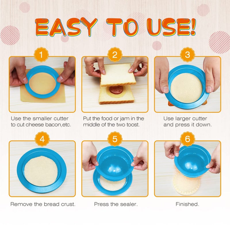 HiYZ Sandwich Cutter and Sealer - 5 PCS Decruster Sandwich Maker - Peanut Butter and Jelly Crustless Sandwich Bread Pancake Maker Cookie Cutter for Kids Children Boys Girls
