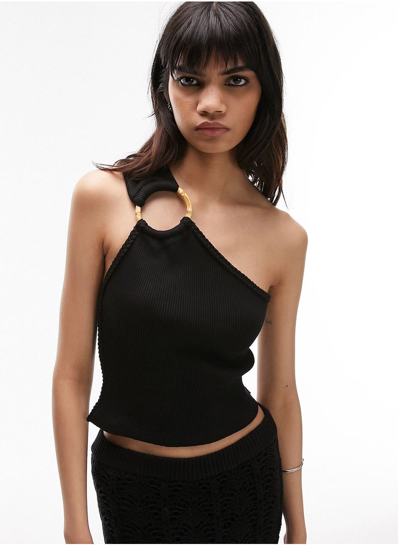 TOPSHOP - Ring Detail Ribbed Crop Top - Image 1