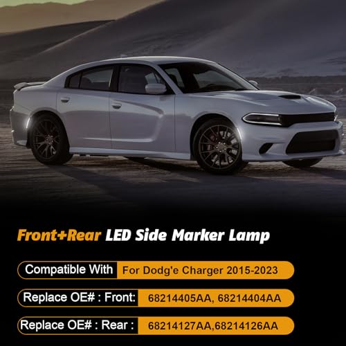 Mynoway Side Marker Lights for Dodg’e Charger 2015-2025 – 4PCS Front & Rear LED Fender Light White Parking Lamp for Charger SXT Scatpack SRT Hellcat 2015 2016 2017 2018 2019 2020 2021 2022 2023 24 25 - Image 2