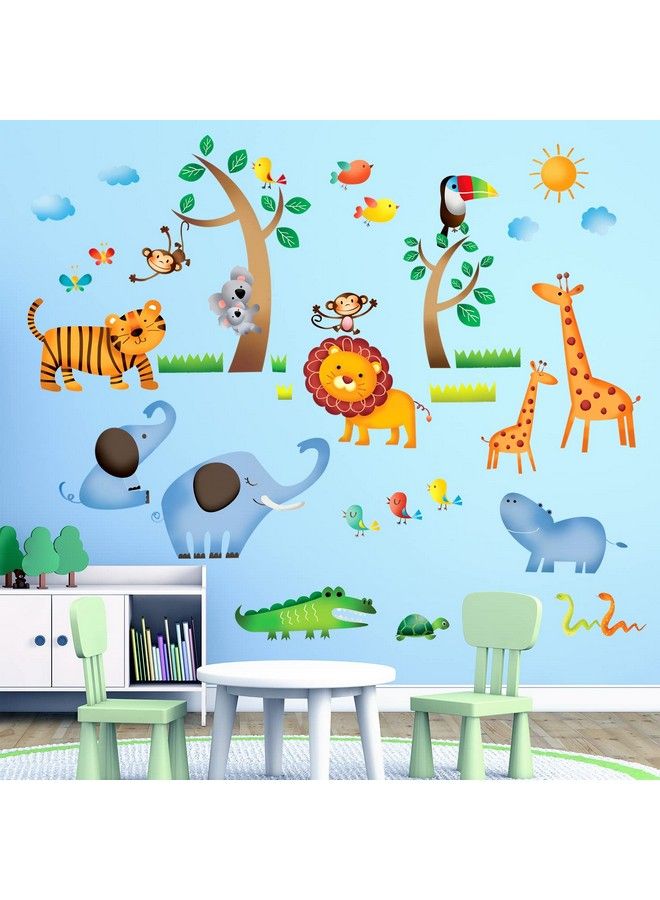 Decowall Dw1206 Wild Jungle Animals Kids Wall Stickers Wall Decals Peel And Stick Removable Wall Stickers For Kids Nursery Bedroom Living Room D?Cor - Image 2