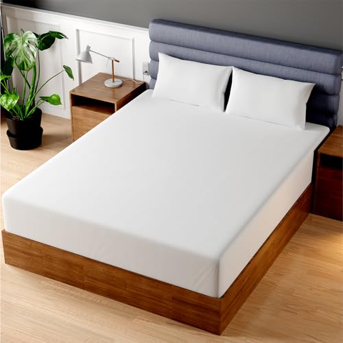 Superity Linen Fitted Sheet  100 Cotton Queen Size Mattress Cover  Soft Smooth and Comfortable  200 Thread Count  Bed Sheet Stretches to 16 inches for Snug Fit