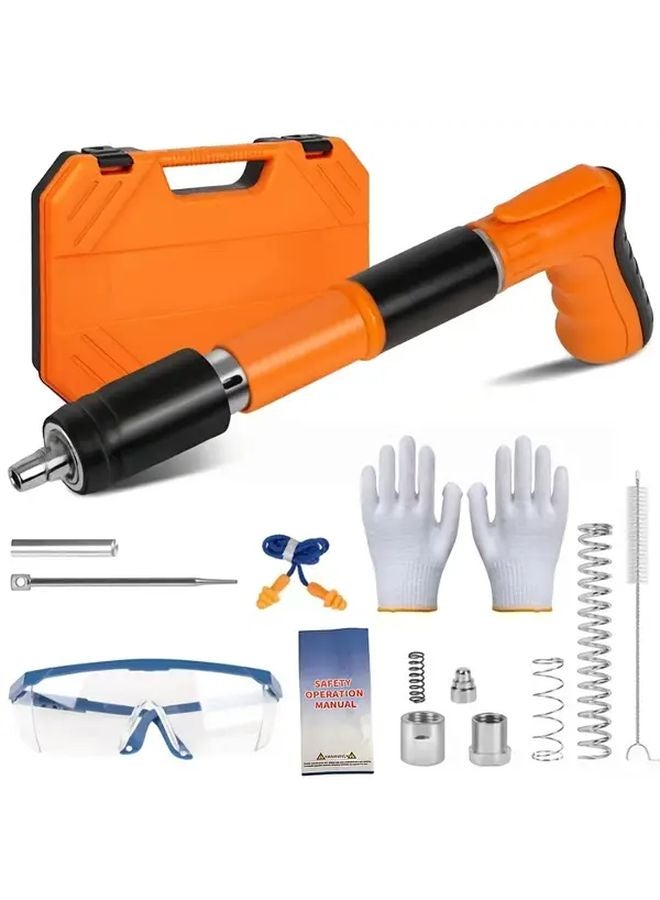 Orange 15 Pcs Manual Nail Gun Kit Heavy Duty Metal with Goggles for Concrete Brick Walls - Image 2
