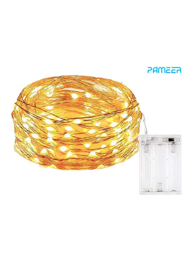 PAMEER Fairy String Lights 5Mtr 16ft 50 LEDs Warm White AA Battery Operated LED String Lights for EID Ramadan Diwali Wedding Birthday Party Home Decoration Waterproof Single Mode Box Button ON OFF  - Image 1