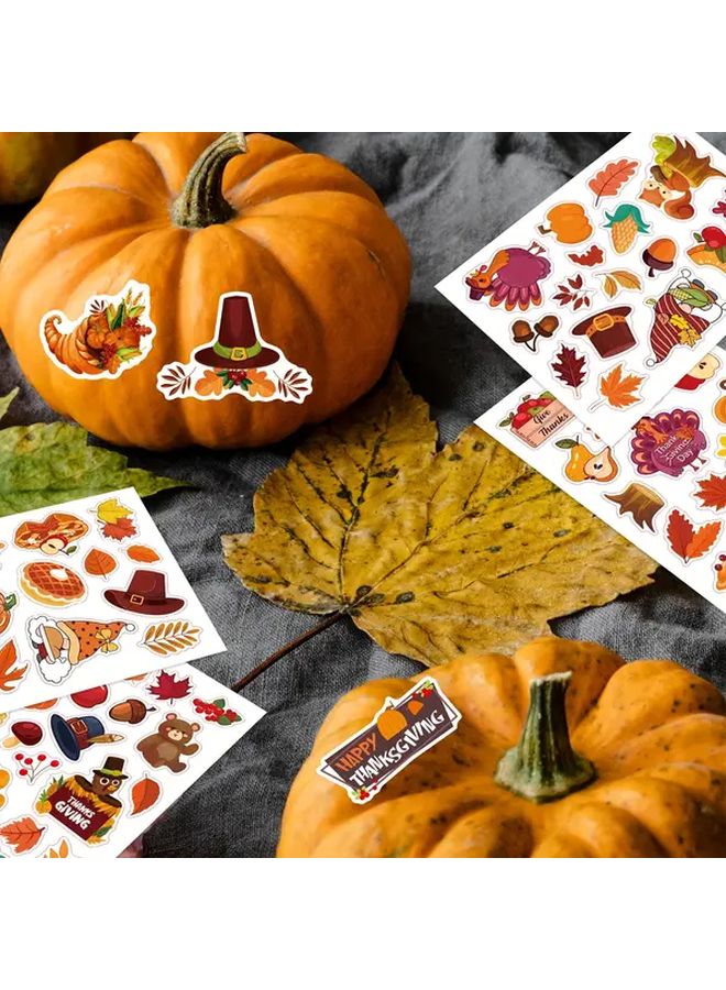 Thanksgiving Stickers 8pcs Autumn Maple Leaf Pumpkin PVC DIY Crafts Decor - Image 3