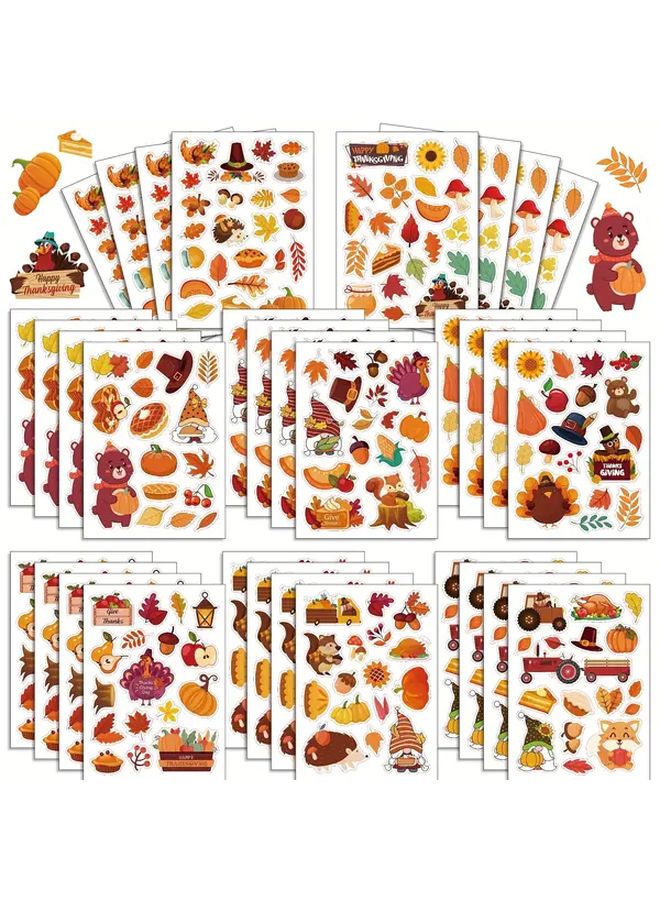 Thanksgiving Stickers 8pcs Autumn Maple Leaf Pumpkin PVC DIY Crafts Decor - Image 1