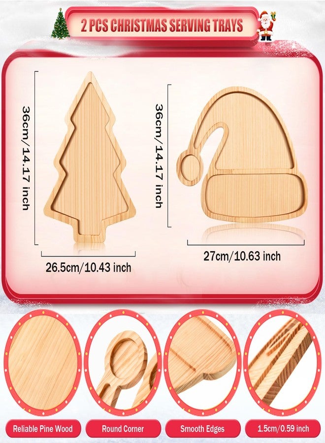 FOBSME 2 Pcs Christmas Wooden Serving Platters Christmas Tree and Santa Hat Charcuterie Boards Decorative Wood Serving Trays Wooden Cheese Snack Dish Plates for Xmas Holiday Housewarming Presents - Image 2