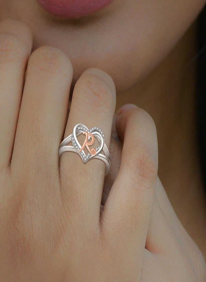 INFUSEU R Initial Ring Heart for Women Teen Letter Jewelry 925 Sterling Silver Adjustable Cute Capital Alphabet Monogram Gifts Girlfriend Wife Mother Her Birthday - Image 3