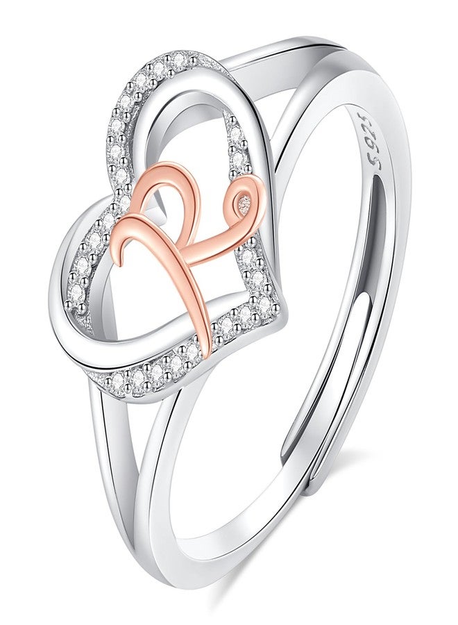INFUSEU R Initial Ring Heart for Women Teen Letter Jewelry 925 Sterling Silver Adjustable Cute Capital Alphabet Monogram Gifts Girlfriend Wife Mother Her Birthday - Image 1