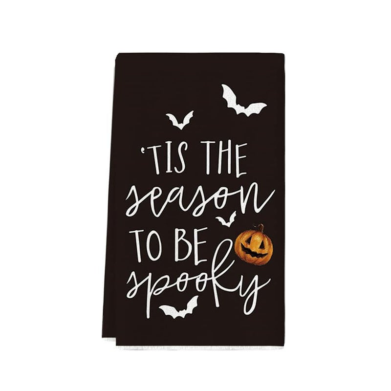 Happy Halloween HEY boo Pumpkin Tea Towel Black 