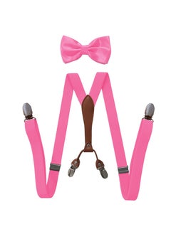 Generic Fashionable Trendy Unisex Elastic Adjustable Suspenders Anti-slip Universal Bib Pants For Adults Kids Loose Fitting Rose Red 