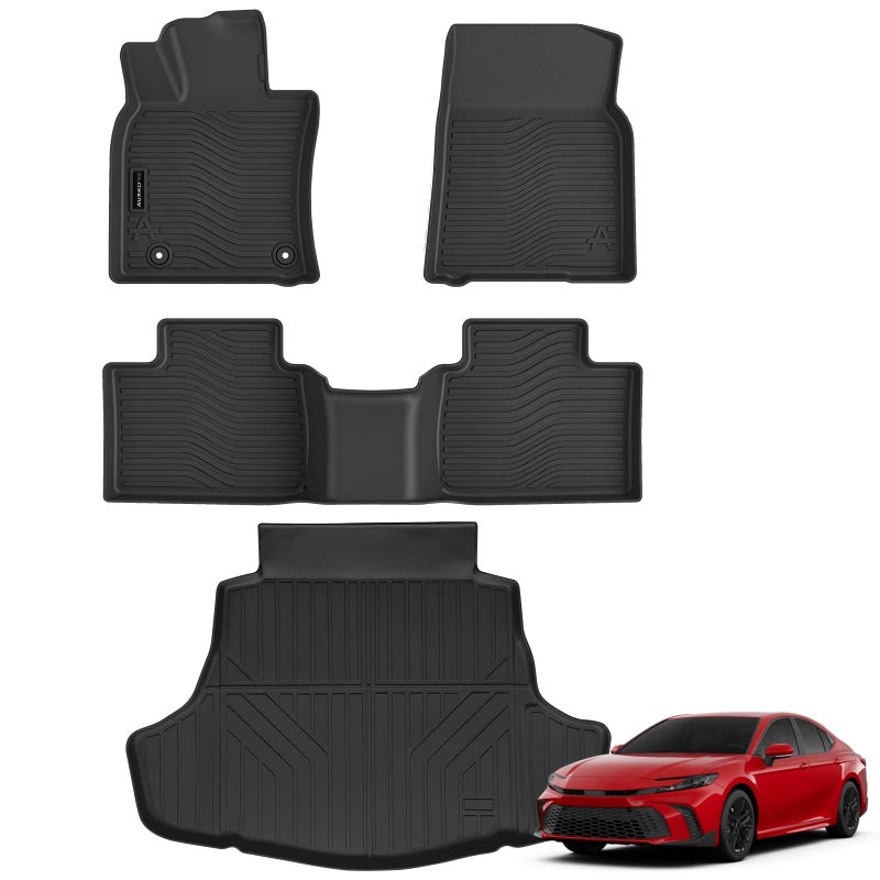 Auxko All Weather Floor Mats Cargo Mat Fit for Toyota Camry 2025 2026 Include Hybrid LESEXLEXSE TPE Liners Camry Accessories All Season Guard Odorless AntiSlip Floor Mats Cargo Liner Black
