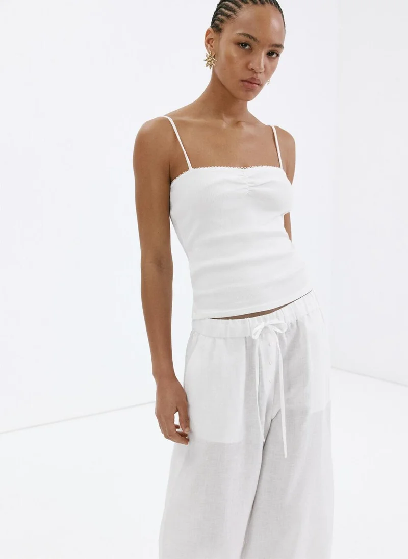 Mango 01-BLANCO Linen Wide-Leg Trousers for Women | Best Price UAE