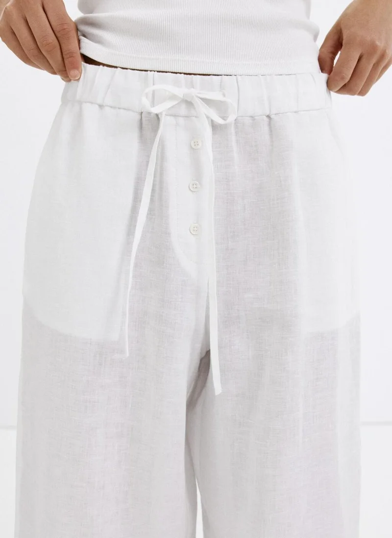 Mango 01-BLANCO Linen Wide-Leg Trousers for Women | Best Price UAE