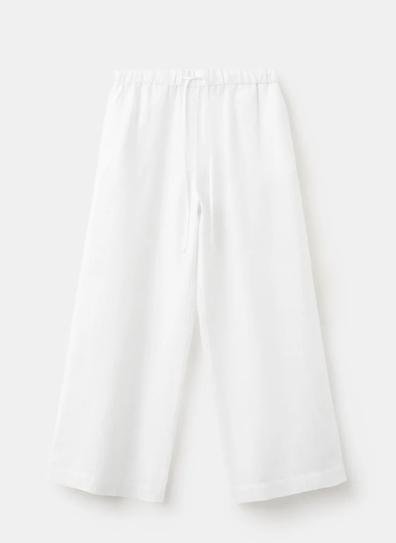 Mango 01-BLANCO Linen Wide-Leg Trousers for Women | Best Price UAE