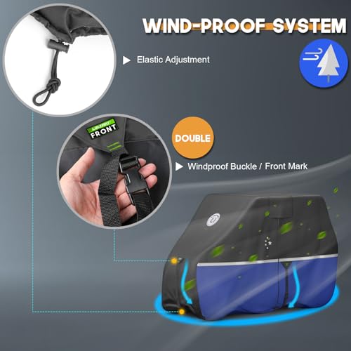 LI LIBZAKI 2+2/4 Passenger Golf Cart Cover Fits EZGO, Club Car, Yamaha, 420D Waterproof Windproof Sunproof Outdoor All-Weather Full Cover -Black/Blue-L - Image 5