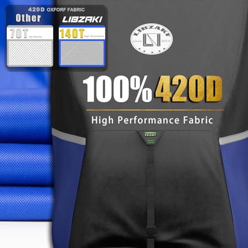 LI LIBZAKI 2+2/4 Passenger Golf Cart Cover Fits EZGO, Club Car, Yamaha, 420D Waterproof Windproof Sunproof Outdoor All-Weather Full Cover -Black/Blue-L - Image 3