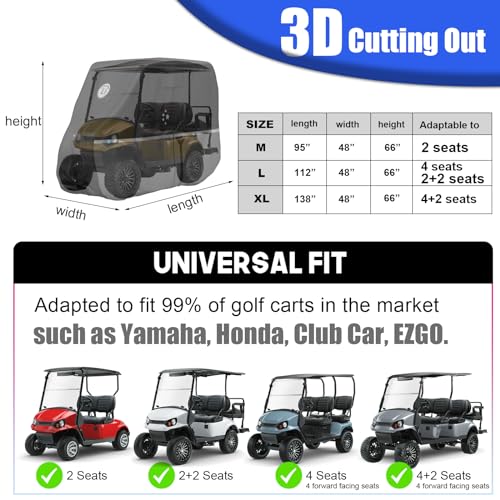 LI LIBZAKI 2+2/4 Passenger Golf Cart Cover Fits EZGO, Club Car, Yamaha, 420D Waterproof Windproof Sunproof Outdoor All-Weather Full Cover -Black/Blue-L - Image 2