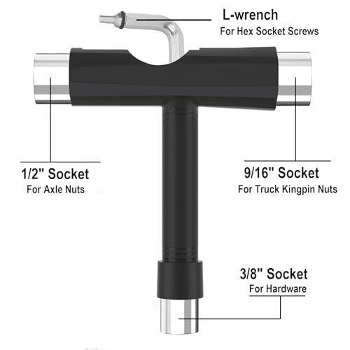 Coeweule Professional Skate Tools, All-in-One Multi-Function Portable Skateboard T Tool with T-Type Allen Key and L-Type Phillips Head Screwdriver for Adjust Skateboards, Roller Skates, Longboards - Image 3