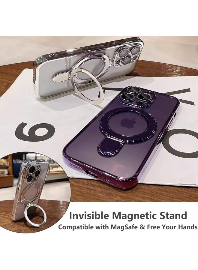 Magnetic Case for iPhone 16 Pro Max, MagSafe Compatible, Built in Camera Lens Protector, Clear Anti Yellow TPU Phone Case, Military Grade Shockproof, Invisible Kickstand, Anti Scratch Protective Cover - Image 3