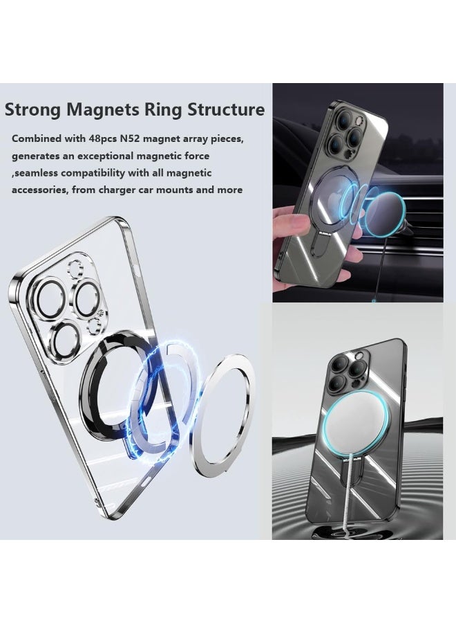 Magnetic Case for iPhone 16 Pro Max, MagSafe Compatible, Built in Camera Lens Protector, Clear Anti Yellow TPU Phone Case, Military Grade Shockproof, Invisible Kickstand, Anti Scratch Protective Cover - Image 5