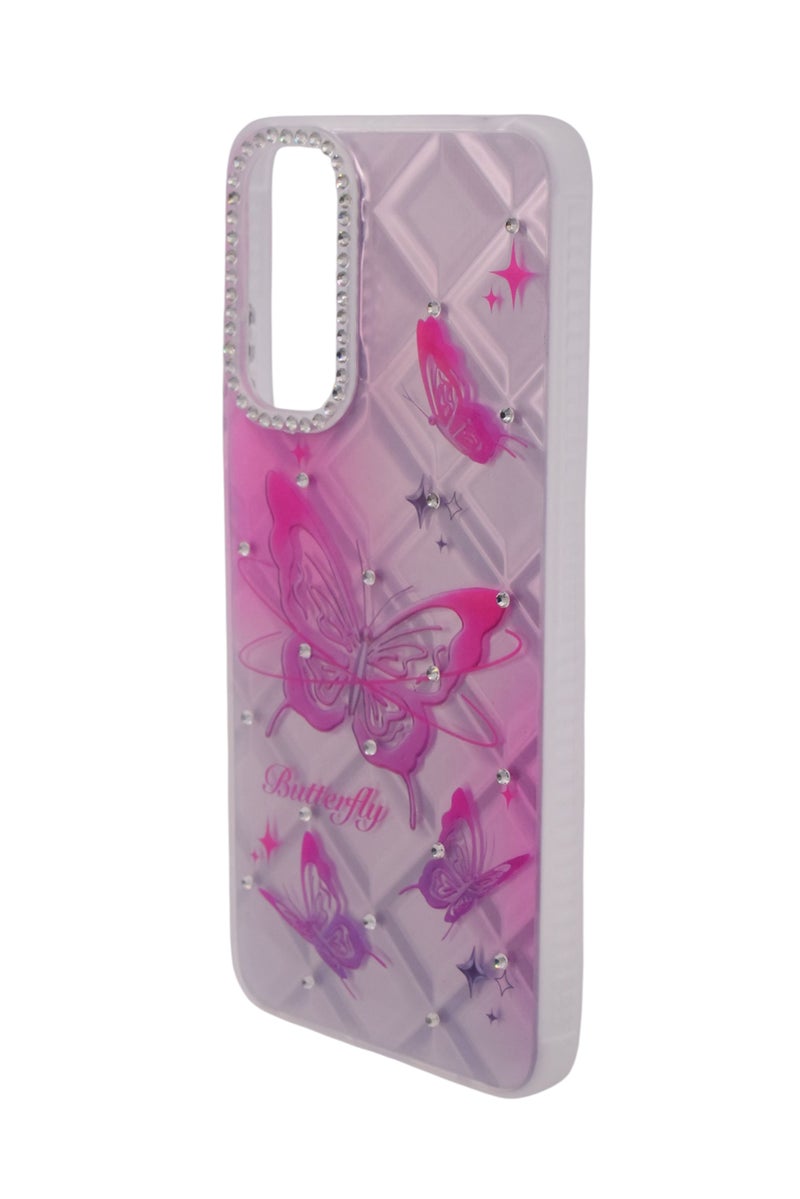 CFS TPU Butterflies Printed Back Cover Case with Rhinestone Camera Border For Xiaomi Redmi Note 11 4G - Pink Transparent - Image 3