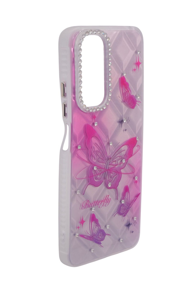 CFS TPU Butterflies Printed Back Cover Case with Rhinestone Camera Border For Xiaomi Redmi Note 11 4G - Pink Transparent - Image 2