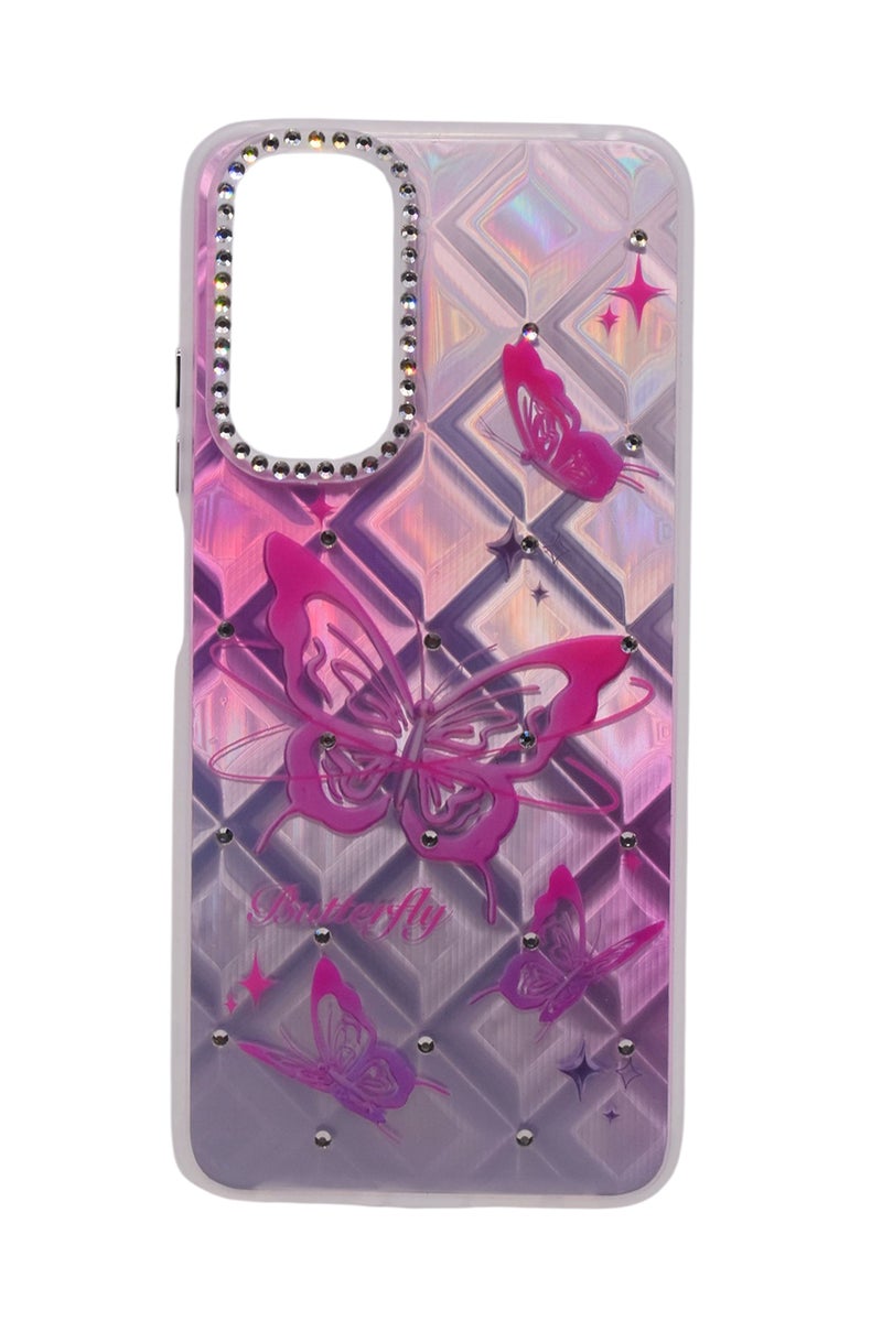 CFS TPU Butterflies Printed Back Cover Case with Rhinestone Camera Border For Xiaomi Redmi Note 11 4G - Pink Transparent - Image 1
