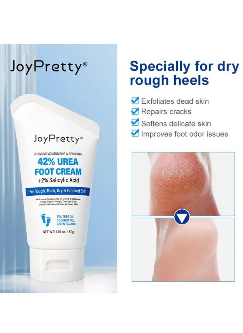 JoyPretty كريم اليوريا للقدمين 50 جرام، كريم اليدين والقدمين، كريم اليوريا 42% مع حمض الساليسيليك 2%، كريم اليوريا للبشرة الخشنة السميكة الجافة والمتشققة، مرطب ومصلح، مزيل للكالو  - Image 3