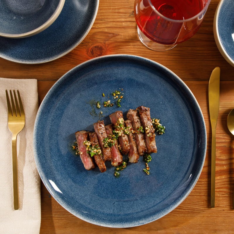 Gibson Elite Manila Bay 12-Piece Stoneware Dinnerware Set, Service for 4, Reactive Glaze Modern Artisan Plates, Bowls & Mugs, Blue, Round Design - Image 3