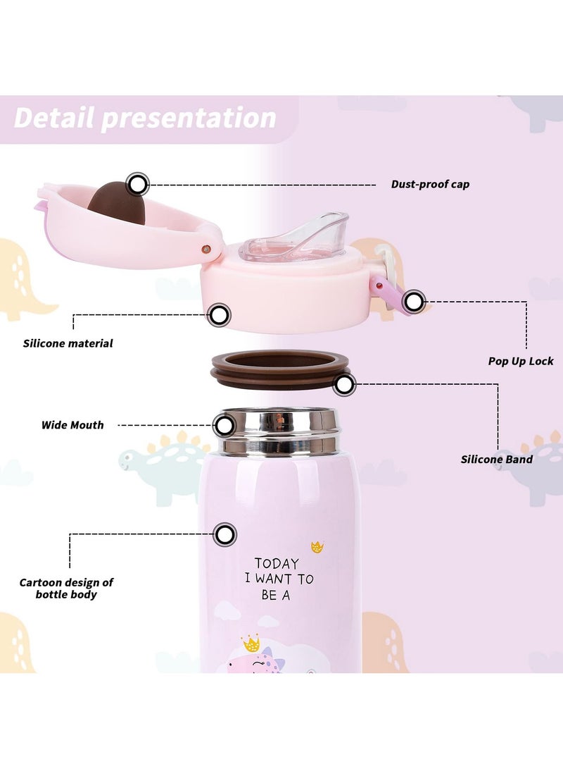 غنافوتو زجاجات مياه للأطفال، زجاجة مياه للأطفال مصنوعة من الفولاذ المقاوم للصدأ وخالية من مادة BPA، زجاجات مياه عازلة للتسرب للأولاد والبنات، زجاجات مياه معدنية قابلة لإعادة الاستخدام - تحافظ على سخونتها لمدة 12 ساعة وباردتها لمدة 24 ساعة زهري 350 مل - Image 3