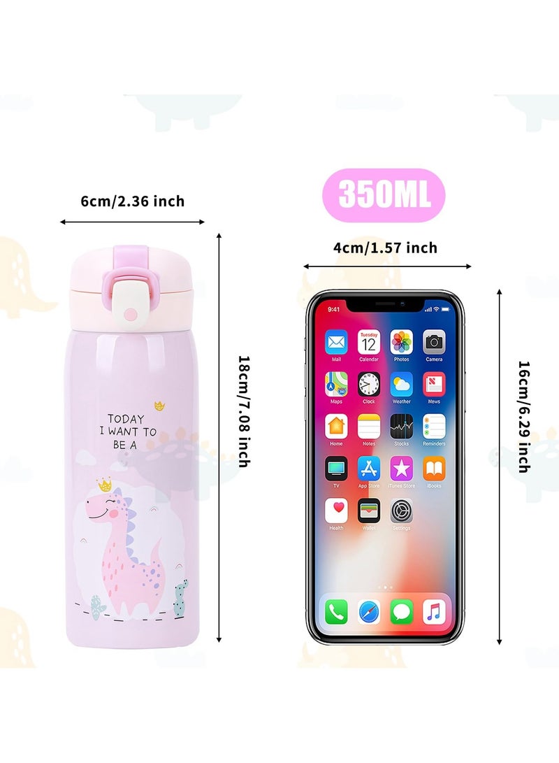 غنافوتو زجاجات مياه للأطفال، زجاجة مياه للأطفال مصنوعة من الفولاذ المقاوم للصدأ وخالية من مادة BPA، زجاجات مياه عازلة للتسرب للأولاد والبنات، زجاجات مياه معدنية قابلة لإعادة الاستخدام - تحافظ على سخونتها لمدة 12 ساعة وباردتها لمدة 24 ساعة زهري 350 مل - Image 5