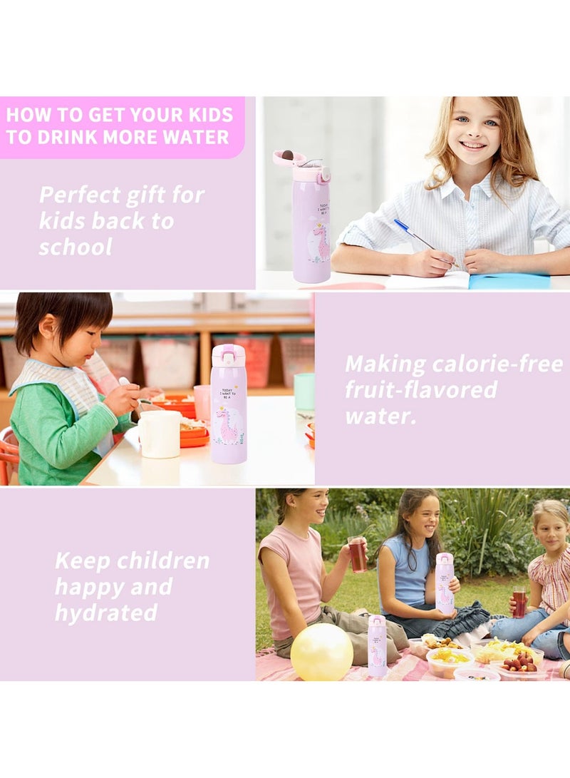 غنافوتو زجاجات مياه للأطفال، زجاجة مياه للأطفال مصنوعة من الفولاذ المقاوم للصدأ وخالية من مادة BPA، زجاجات مياه عازلة للتسرب للأولاد والبنات، زجاجات مياه معدنية قابلة لإعادة الاستخدام - تحافظ على سخونتها لمدة 12 ساعة وباردتها لمدة 24 ساعة زهري 350 مل - Image 4