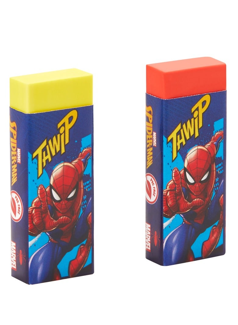 سبايدر مان مارفل سبايدرمان 2 ممحاة باستيل أساسية، خالية من مادة الـ PVC، خالية من الغبار وغير سامة، عبوة من قطعتين باللونين الوردي الفاتح والبنفسجي، تنظيف فائق ولطيفة على الورق، مثالية للمدرسة والرسم والكتابة. - Image 2