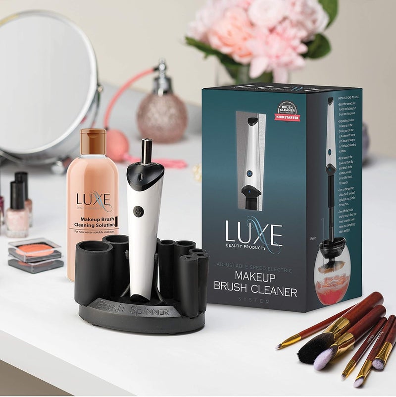 LUXE Electric Makeup Brush Cleaner Machine with Cleaning Solution - USB Charging Station, Automatic Brush Washer and Dryer - 3 Adjustable Speeds for Easy Cleaning - Complete Set for Hygienic Brushes - Image 1