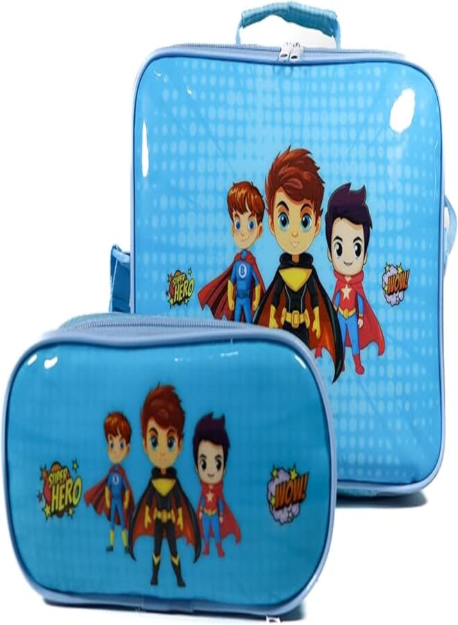 KM Signee Super Heros Set for Kids Lunch Bag 21×12× 29 cm & Pencil Case 9×6×21cm, 7 Liter NO 2 Piece