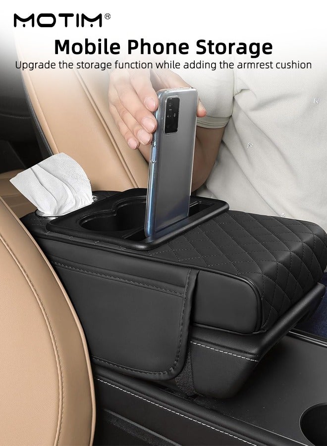 Motim Car Armrest Center Console Cover with Tissue Box, Storage Bag, Cup Holder & Heightening Pad 4 IN 1, Center Console Organizer, Suitable for Most Vehicle, SUV - Image 2