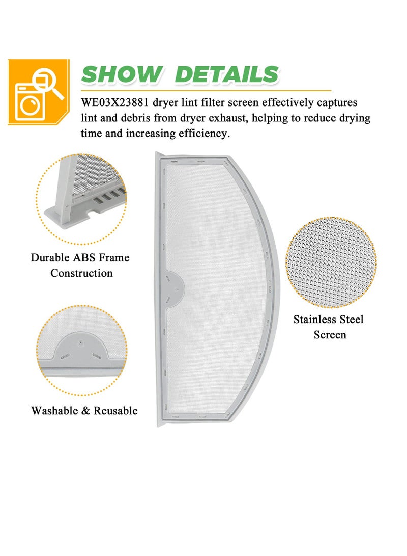 WE03X23881 Dryer Lint Filter with Cleaner Brush Stainless Steel Screen Compatible with GE Hotpoint Dryer AP6031713 PS11763056 EAP11763056 gtd33eask0ww gtx22eask0ww gtd65gbsj3ws gtd42easj2ww - Image 2