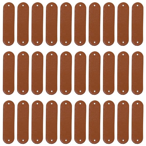 ONLYKXY 30pcs PU Blank Leather Label Small Crochet Tag Button with Holes Personalized Handmade Clothing DIY Craft Patch for Custom Name Knitting Bags Shoes Hat Crafts Jeans Jewelry Brown - Image 1