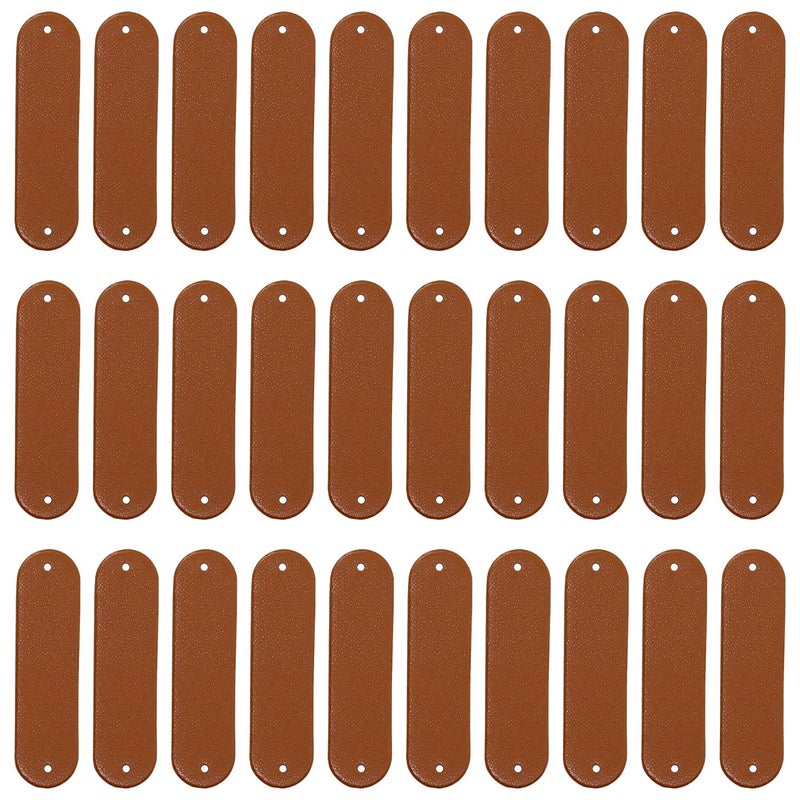 ONLYKXY 30pcs PU Blank Leather Label Small Crochet Tag Button with Holes Personalized Handmade Clothing DIY Craft Patch for Custom Name Knitting Bags Shoes Hat Crafts Jeans Jewelry Brown - Image 3