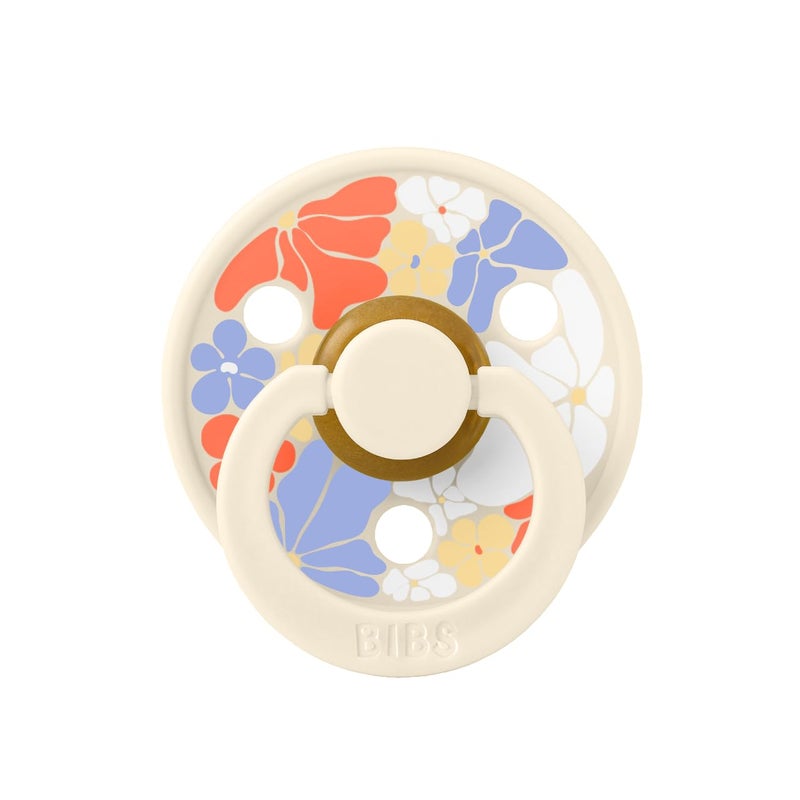 BIBS Pacifier Studio Colour Flower Child | Round Nipple Baby Pacifier | BPA Free Natural Rubber Latex Soother | Made in Denmark | Size 1 (0-6 months) Ivory - Flow Pack