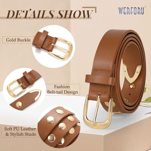 WERFORU Women Fashion Leather Belt Studded Leather Belt Ladies Belts for Jeans Dress Punk Belt,(Brown,25"-30" Waist Adjustable) - Image 5